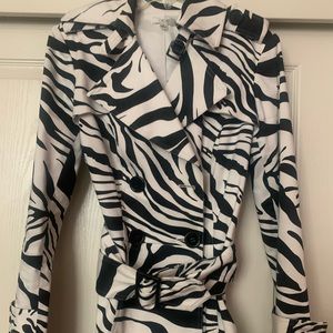Cache Zebra Print Trench Coat Size M